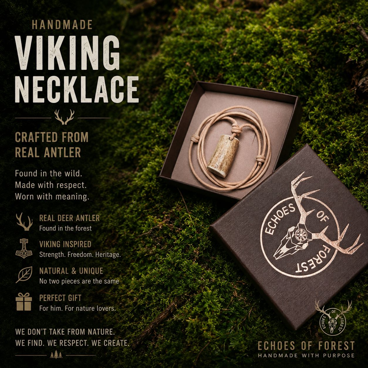 Viking antler necklace with a gift box