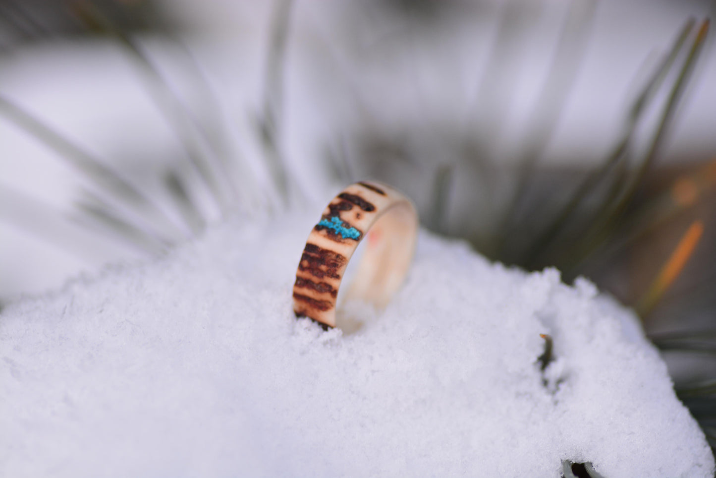 Antler Ring with Turquoise Inlay – Natural Deer Antler Band, Rustic Forest Jewelry, Handmade Ethical Ring