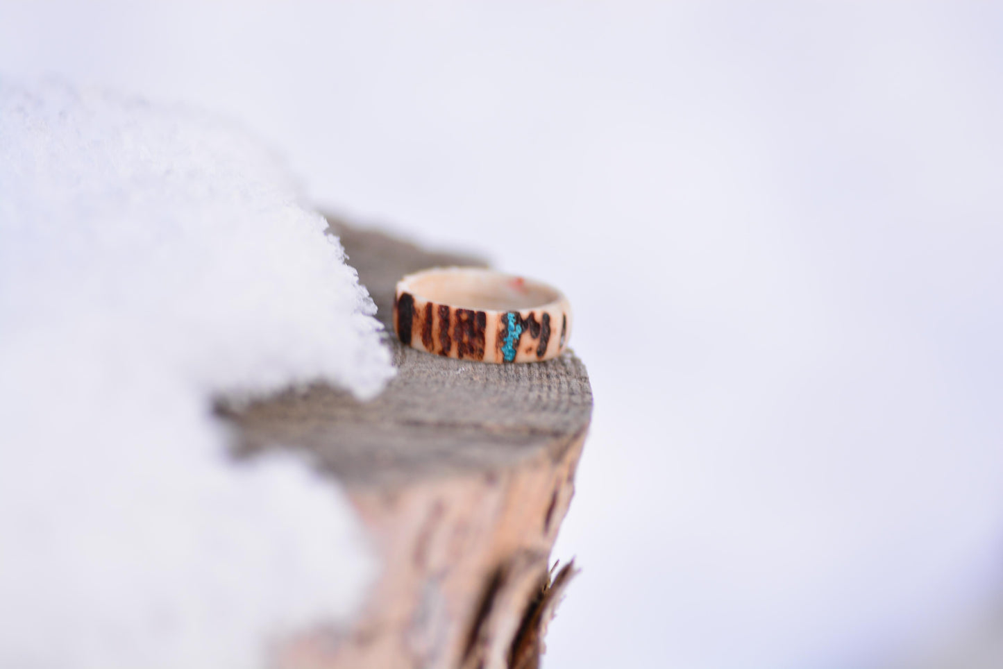 Antler Ring with Turquoise Inlay – Natural Deer Antler Band, Rustic Forest Jewelry, Handmade Ethical Ring