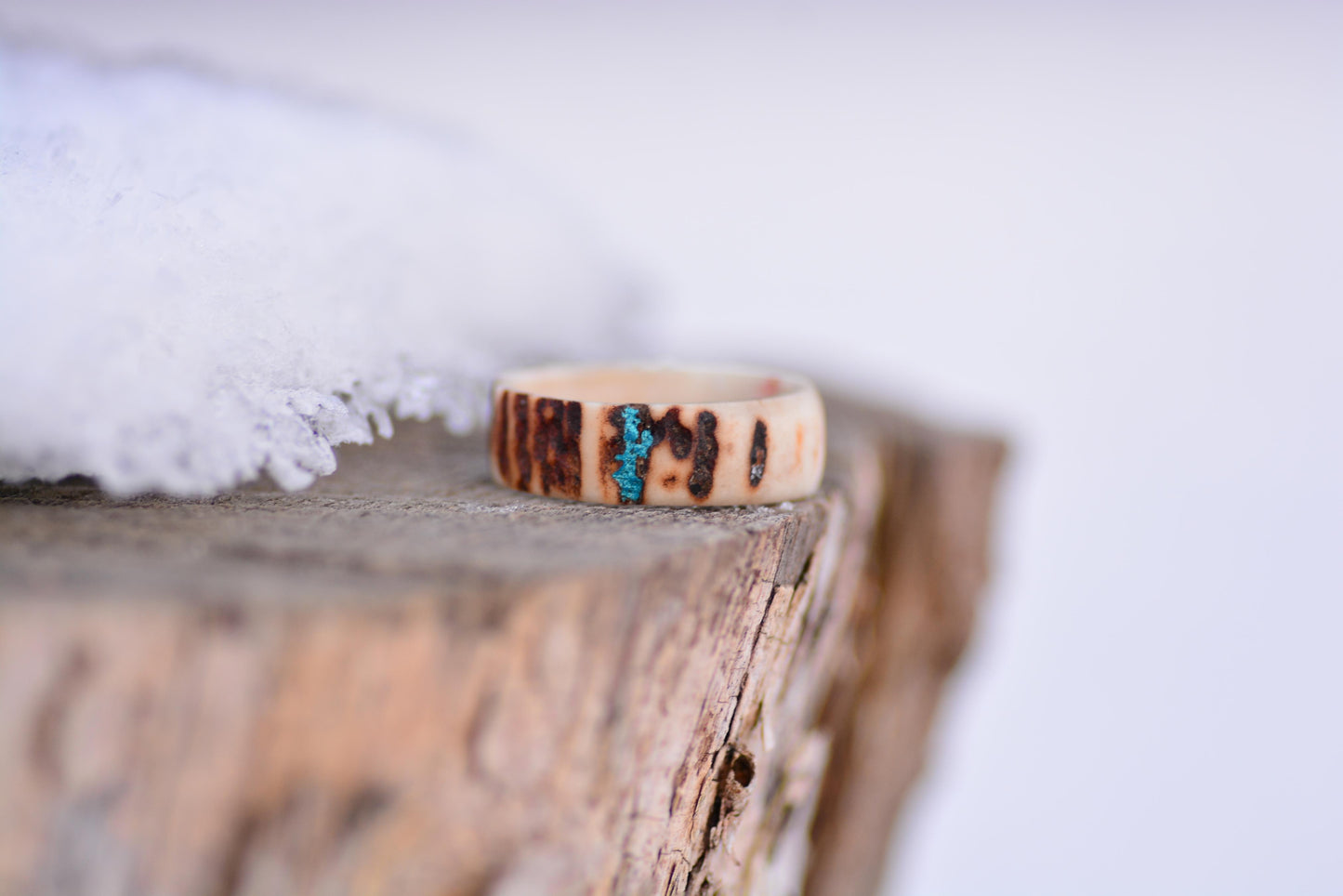 Antler Ring with Turquoise Inlay – Natural Deer Antler Band, Rustic Forest Jewelry, Handmade Ethical Ring