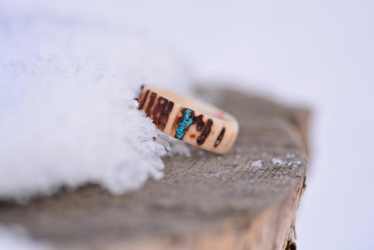 Antler Ring with Turquoise Inlay – Natural Deer Antler Band, Rustic Forest Jewelry, Handmade Ethical Ring