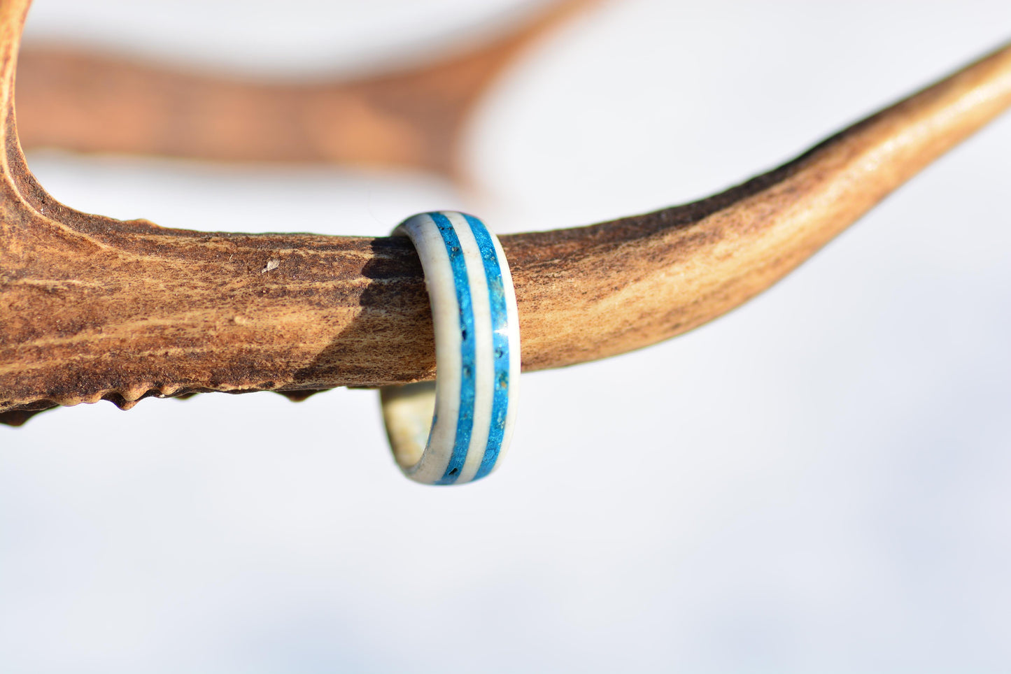 Antler Ring with Turquoise Inlay for Women | Handmade Natural Ring | Rustic Boho Jewelry