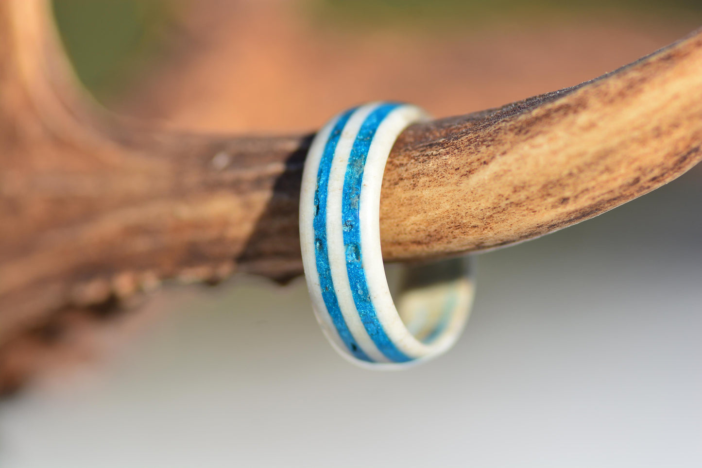 Antler Ring with Turquoise Inlay for Women | Handmade Natural Ring | Rustic Boho Jewelry