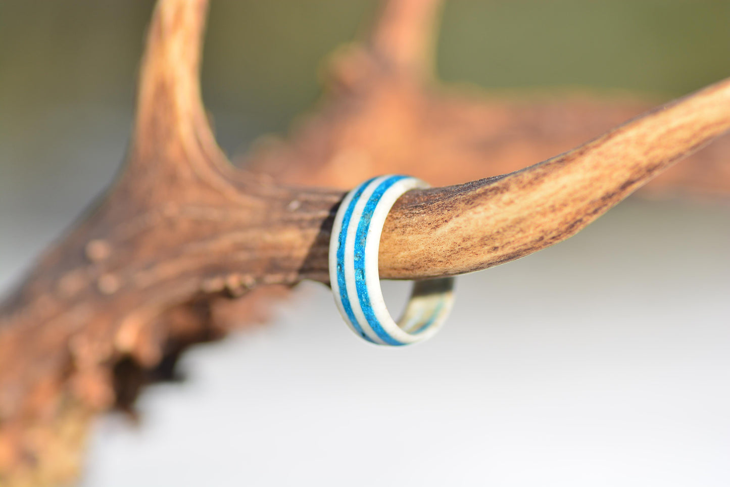 Antler Ring with Turquoise Inlay for Women | Handmade Natural Ring | Rustic Boho Jewelry