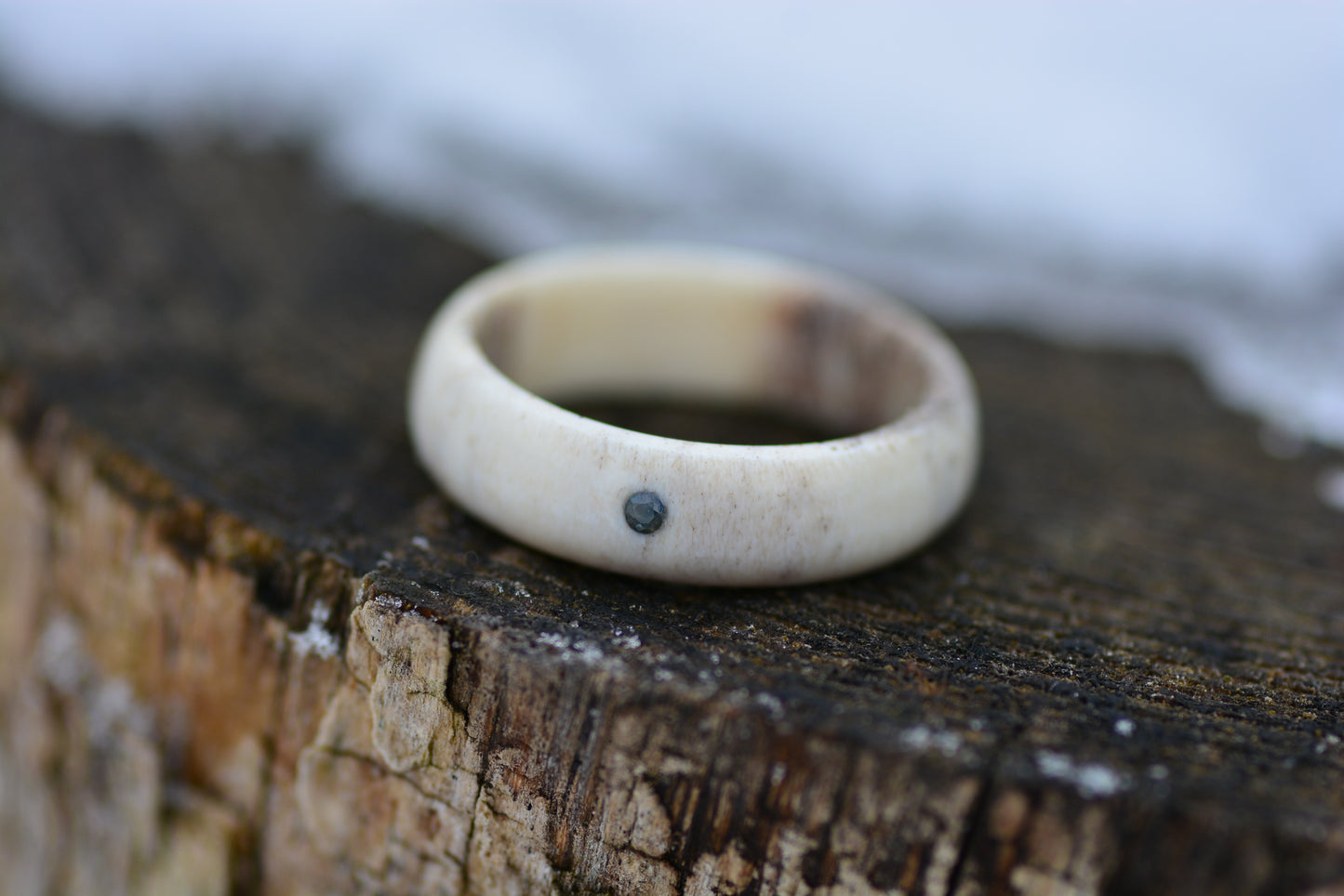 Antler ring with sapphire - The forest pond