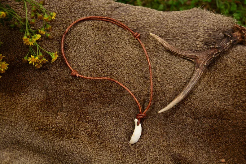 Rustic Tooth Necklace – Handmade Primitive Amulet from Natural Bone