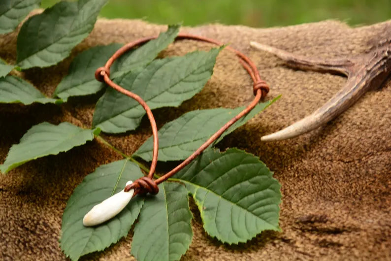 Rustic Tooth Necklace – Handmade Primitive Amulet from Natural Bone