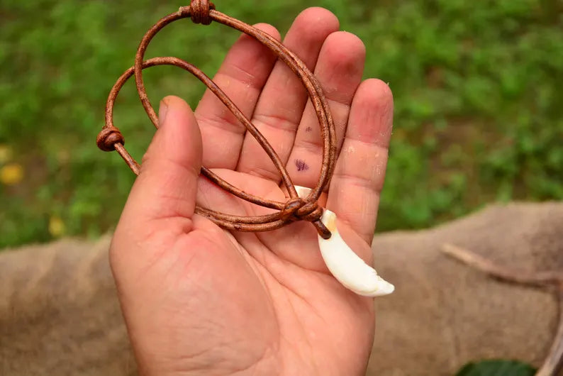Rustic Tooth Necklace – Handmade Primitive Amulet from Natural Bone