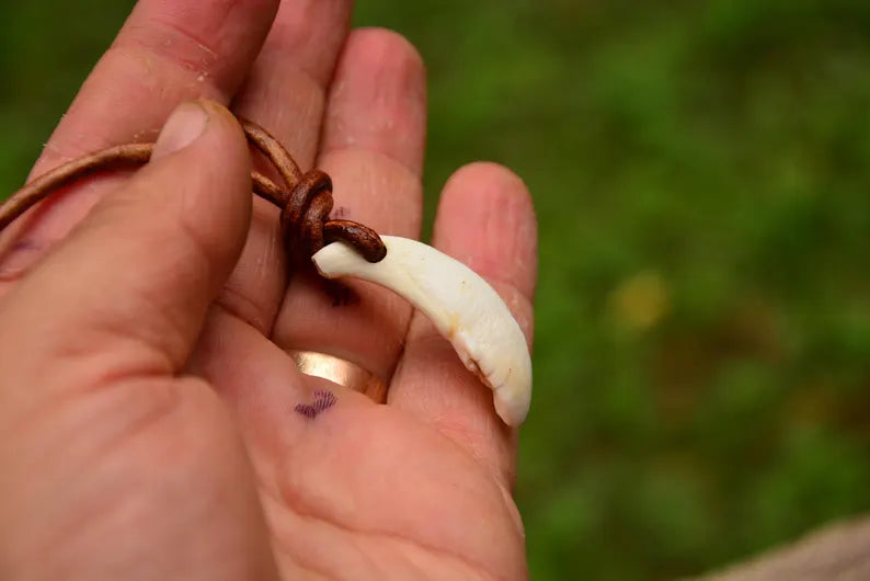 Rustic Tooth Necklace – Handmade Primitive Amulet from Natural Bone