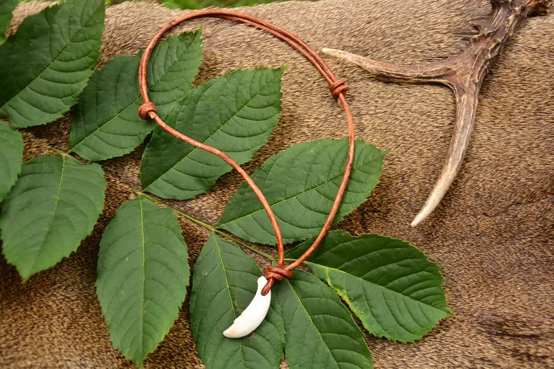 Rustic Tooth Necklace – Handmade Primitive Amulet from Natural Bone