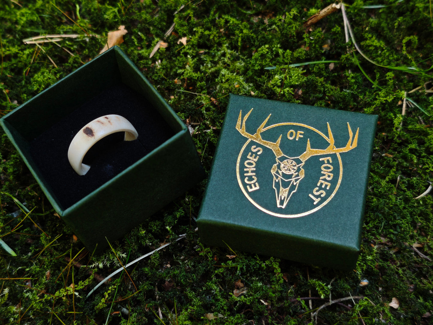 The antler ring in a gift box