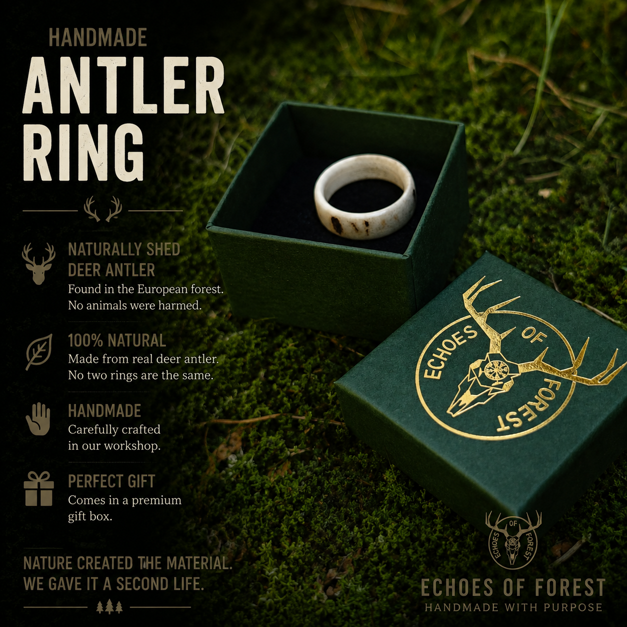 The antler ring in a gift box