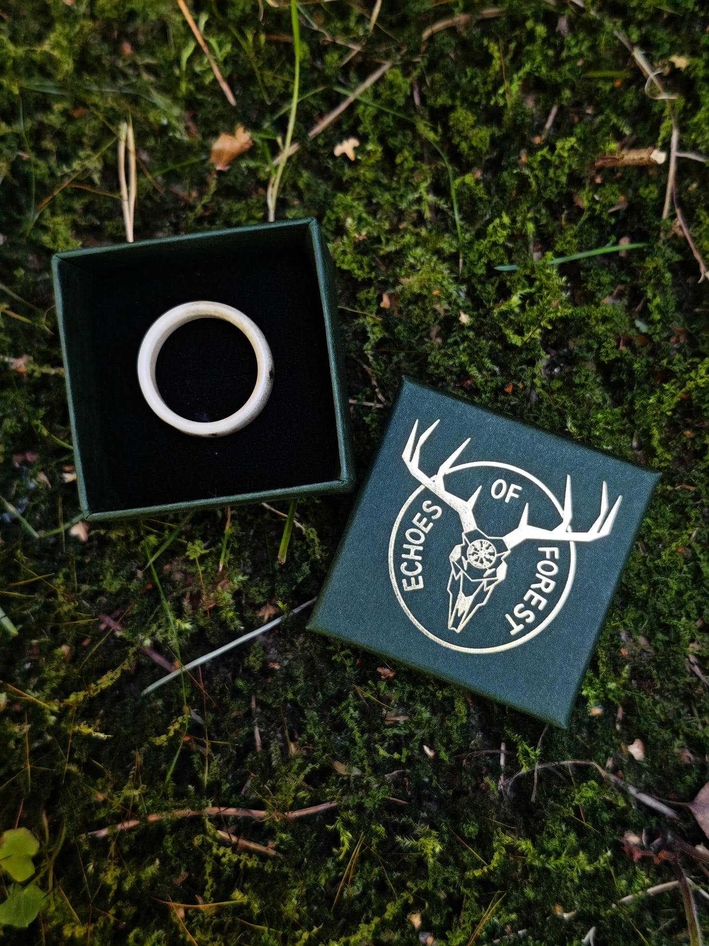The antler ring in a gift box